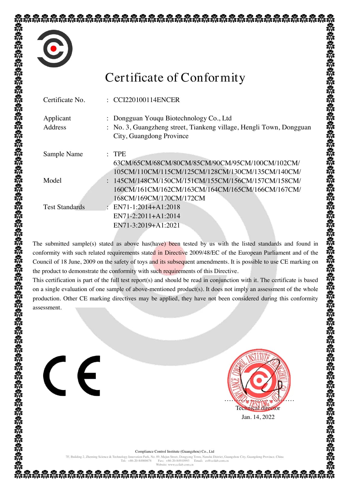 Certificate of Conformity first-page preview