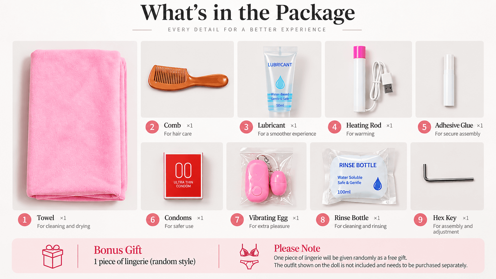 Care accessories included with a HimDoll order